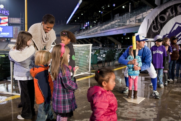 First Lady Michelle Obama Greets Kids at Colorado Rockies Coors Field in Denver
