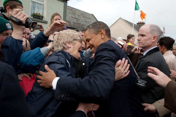 President Obama and First Lady Michelle Obama Greet People Along Main Street 