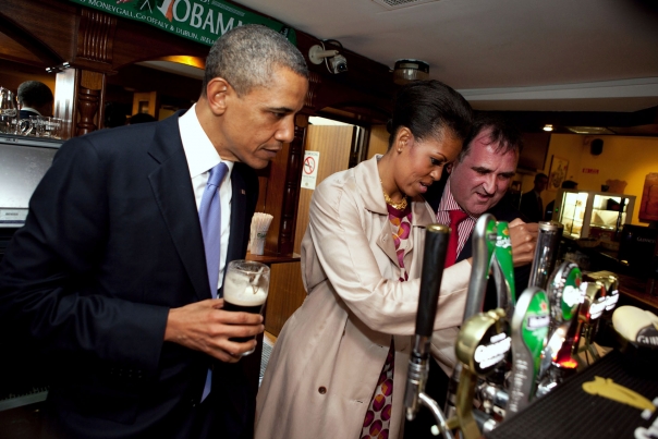 First Lady Michelle Obama Draws a Pint at Ollie Hayes’ Pub