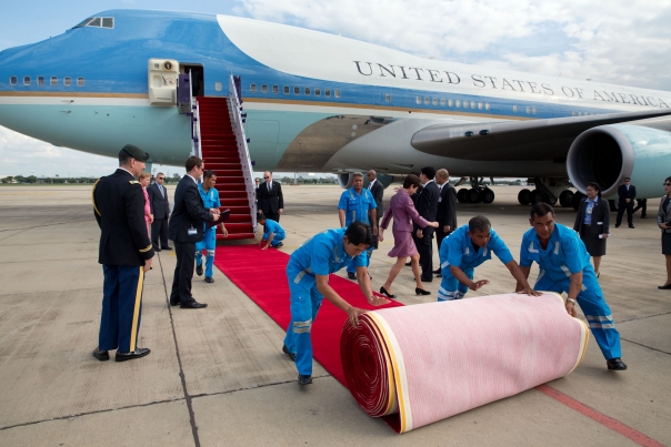 Workers Prepare To Welcome President Obama