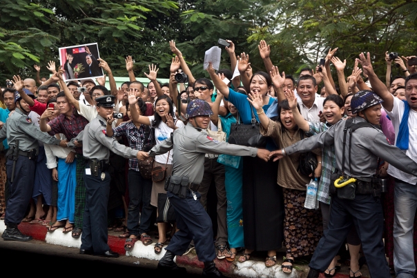 Police Hold Back The Crowd In Burma