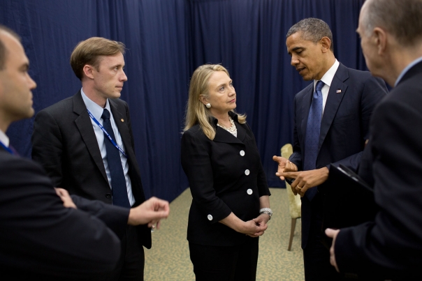 President  Obama Talks With Secretary Clinton At The U.S.-ASEAN Summit 