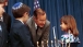 George Bush participates in a Hanukkah Celebration in the Old Executive Office Building on December 21, 1989. 