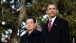 President Obama And President Hu Of China Watch The Fife and Drum Corps Pass