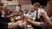 President Obama and Firefighters Toast During Lunch