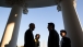 President Obama talks with Prime Minister Abe of Japan on the Truman Balcony