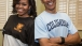 The President and First Lady sport their college t-shirts.