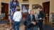 President Obama and First Lady Michelle Obama Greet Visitors in the Blue Room