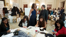  First Lady Michelle Obama speaks at the Fashion Education Workshop