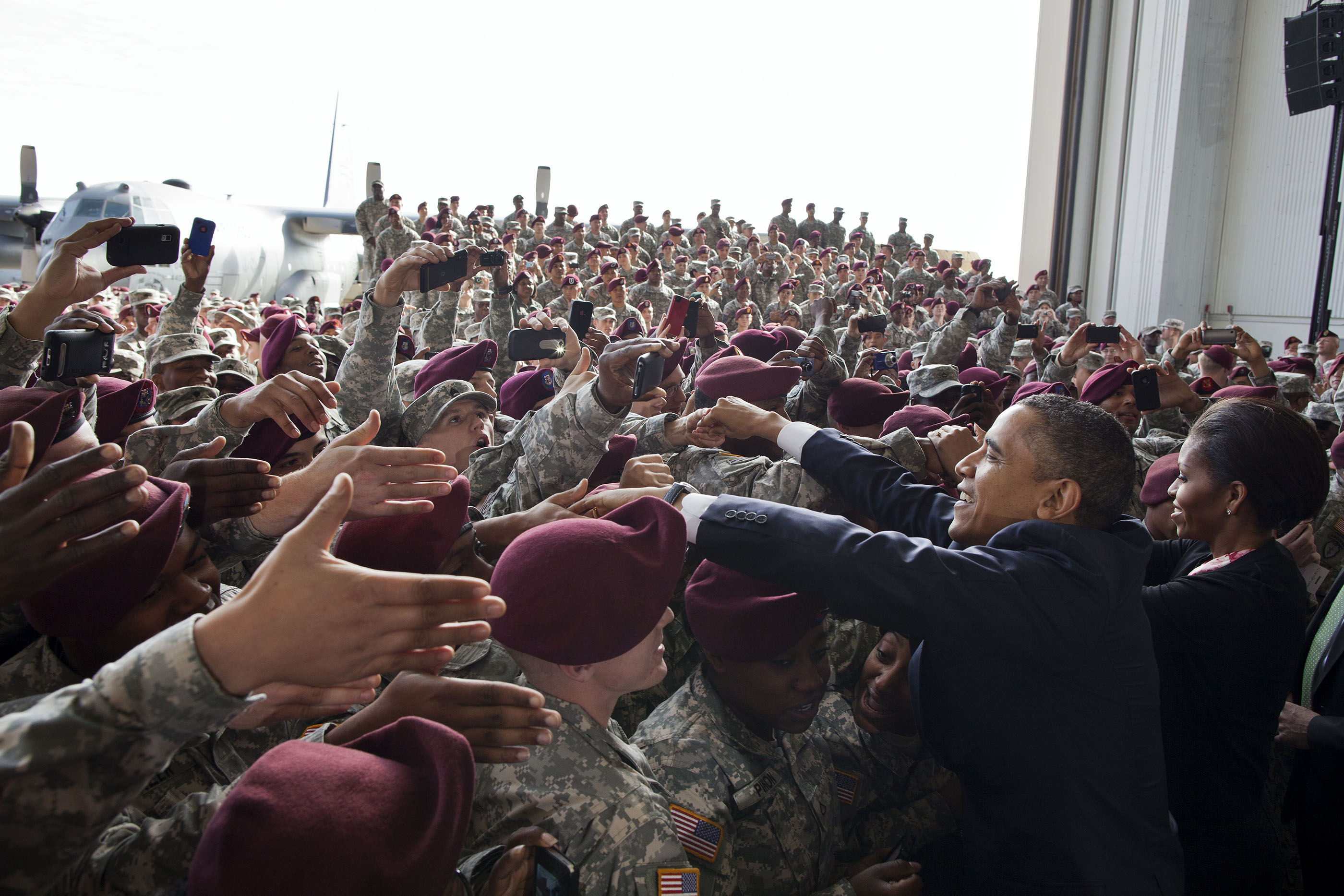 The President and First Lady greet troops at Pope Army Airfield in Fort Bragg, N.C., Dec. 14, 2011. (Official White House Photo by Pete Souza)