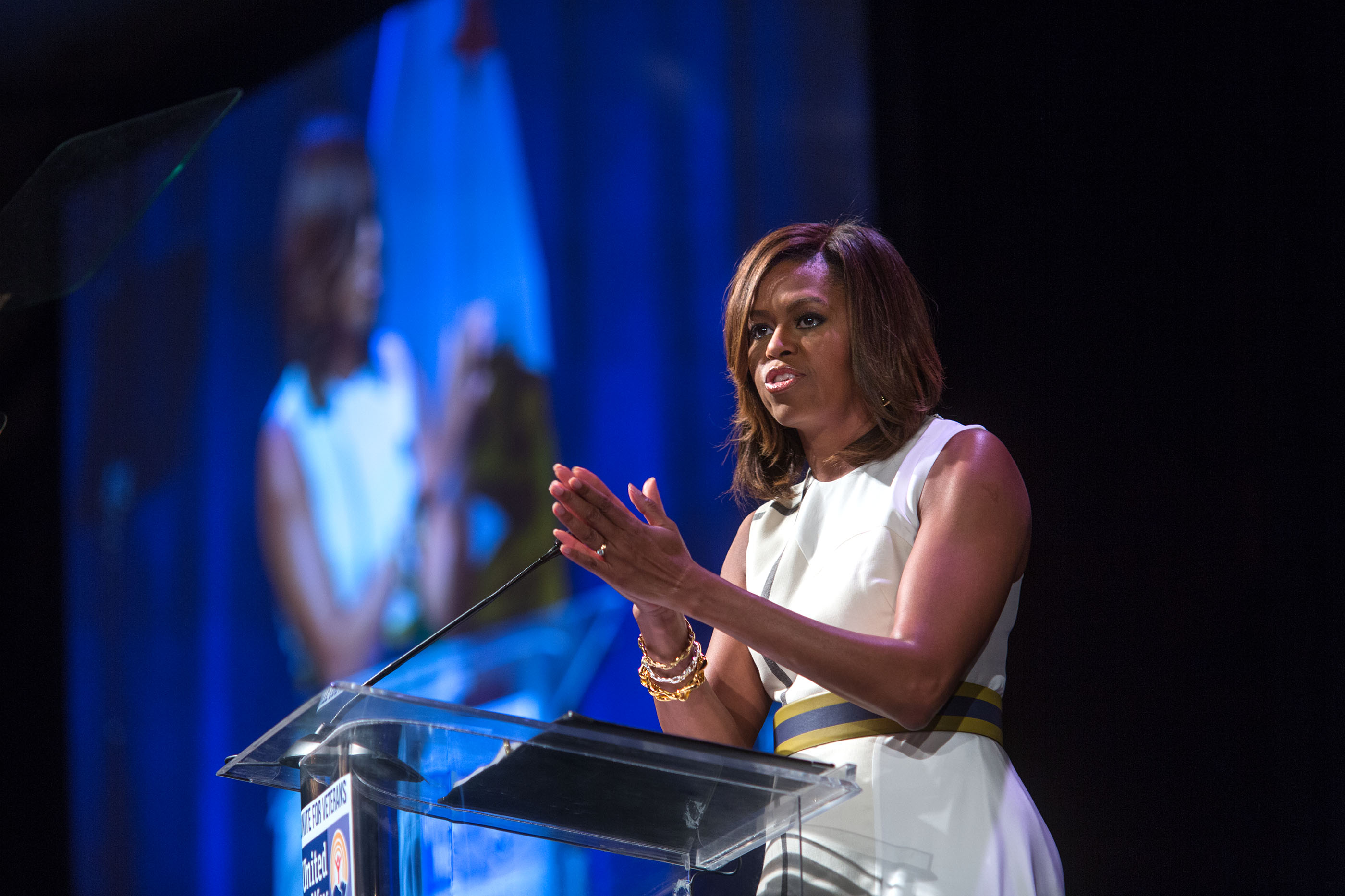 The First Lady delivers the keynote address at the Unite for Veterans Summit in Los Angeles, Calif., July 16, 2014. (Official White House Photo by Lawrence Jackson)