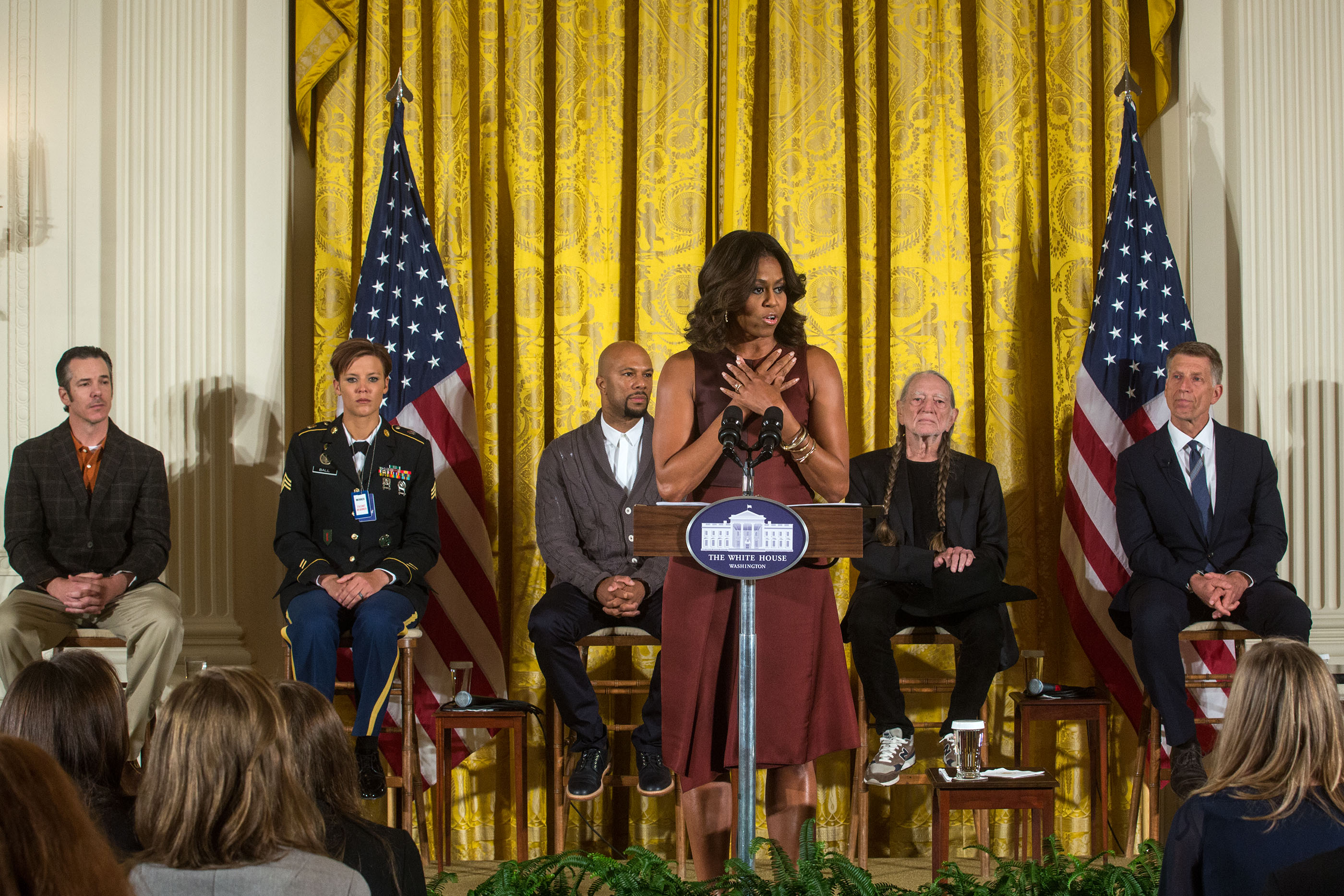 The First Lady delivers remarks at a workshop for high school students from military communities, in the East Room of the White House, Nov. 6, 2016.  (Official White House Photo by Chuck Kennedy)