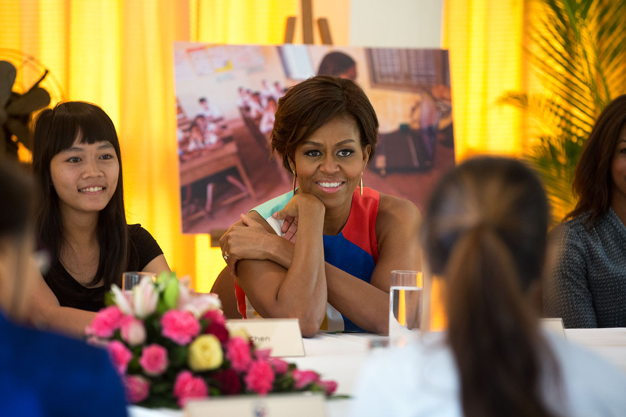The First Lady participates in a roundtable discussion regarding the "Let Girls Learn" initiative. (Official White House Photo by Amanda Lucidon)