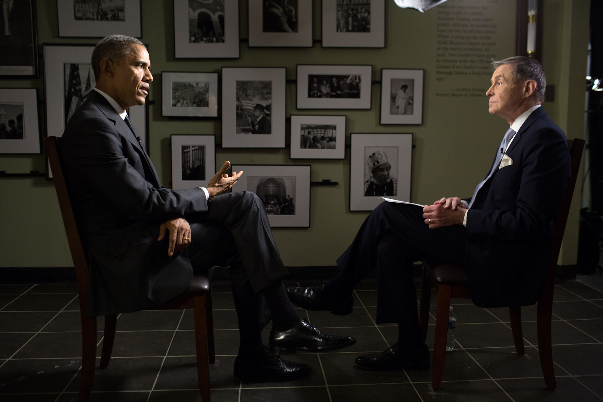 CBS-TV reporter Bill Plante, who covered "Bloody Sunday" 50 years ago, interviews the President at the museum. (Official White House Photo by Pete Souza)
