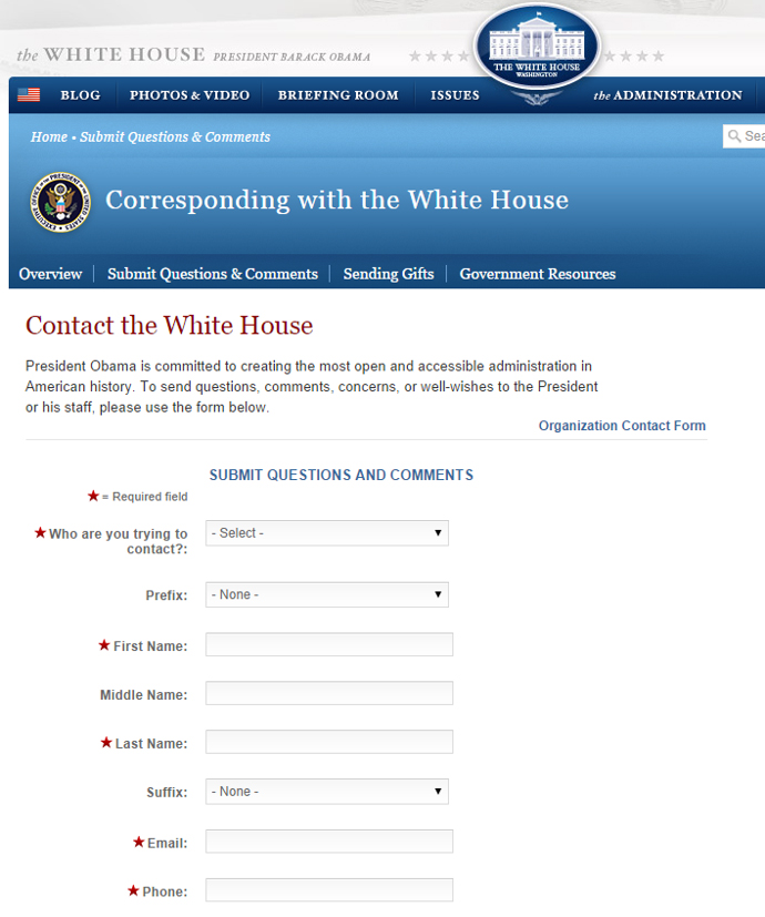 White House Contact form
