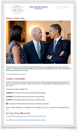 White House Daily Snapshot email