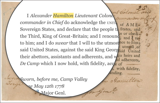 Alexander Hamilton's Oath of Allegiance