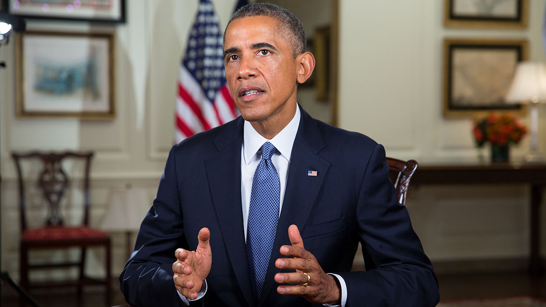 President Barack Obama tapes the Weekly Address in Map Room of the White House, Sept. 19, 2014.