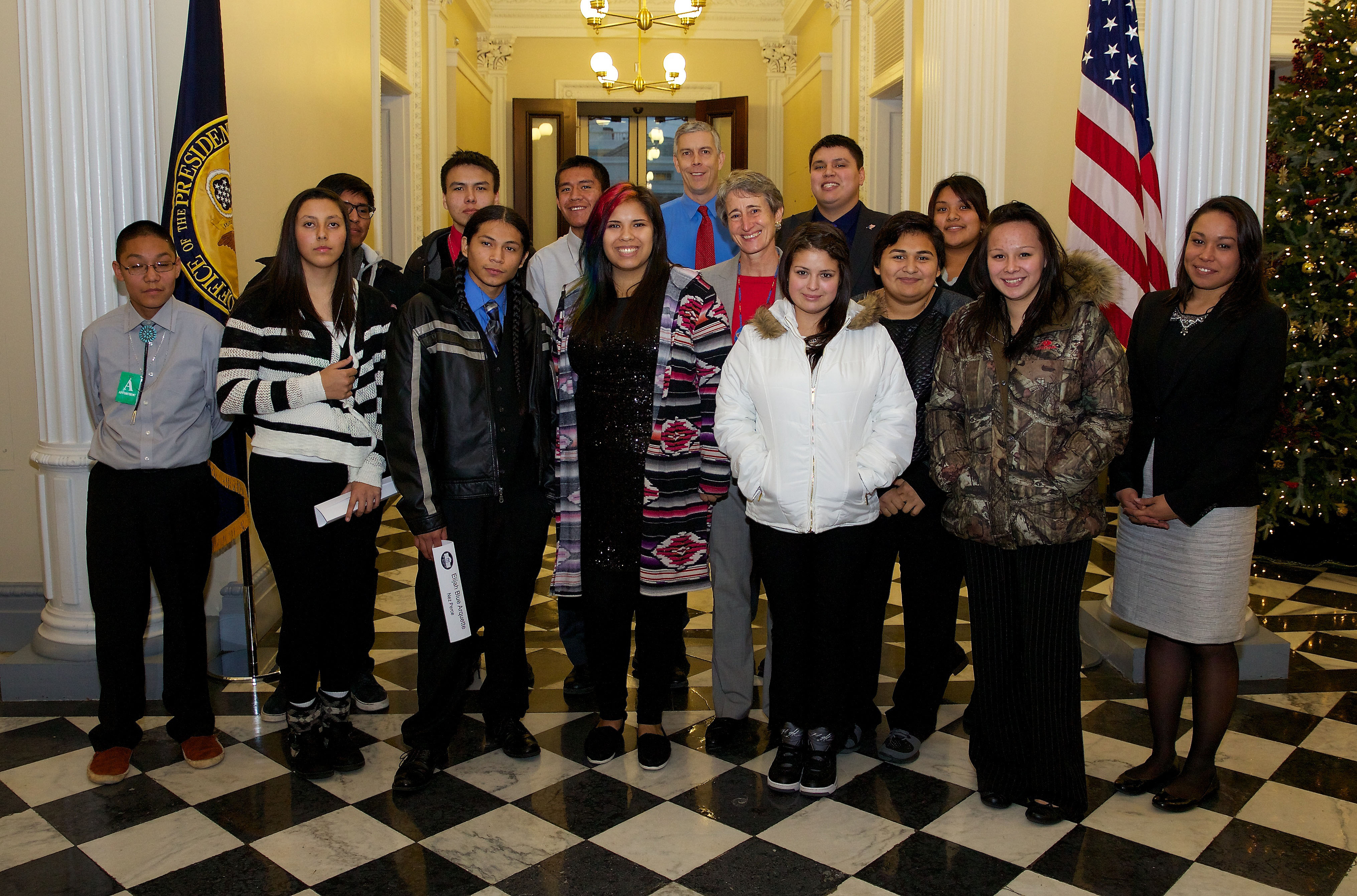 15 foster care youth representing American Indian and Alaska Native nations talk with Secretaries Duncan and Jewell