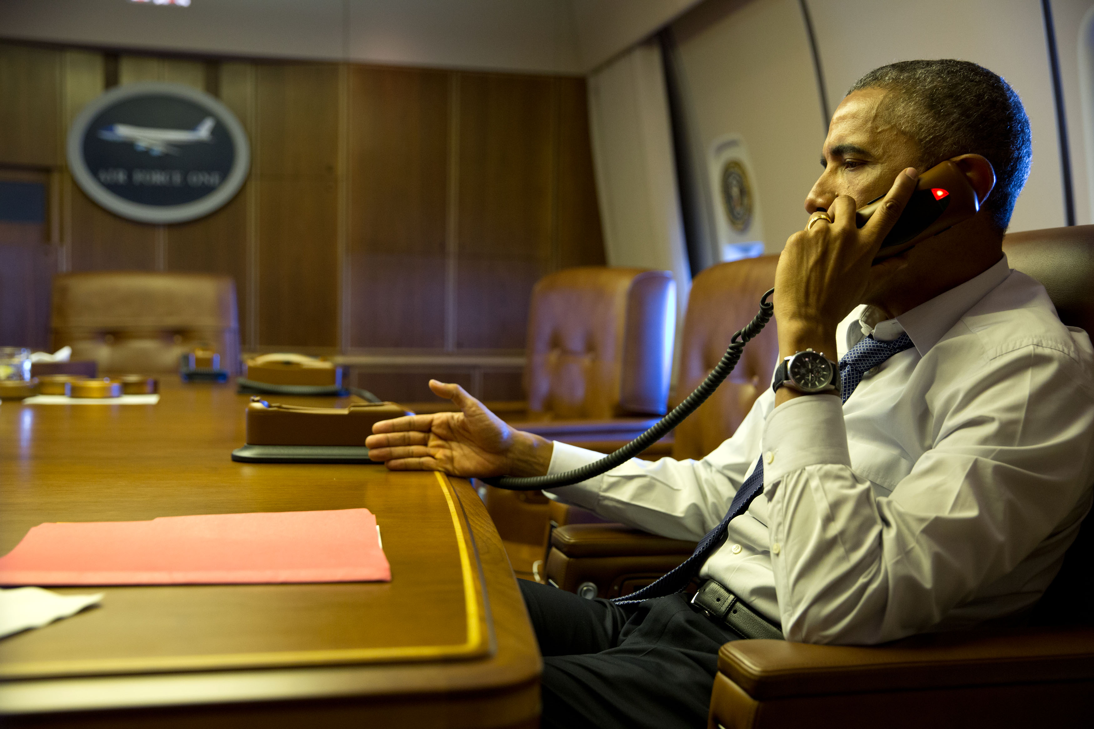 President Barack Obama talks on the phone with French President Francois Hollande, Jan. 7, 2015.