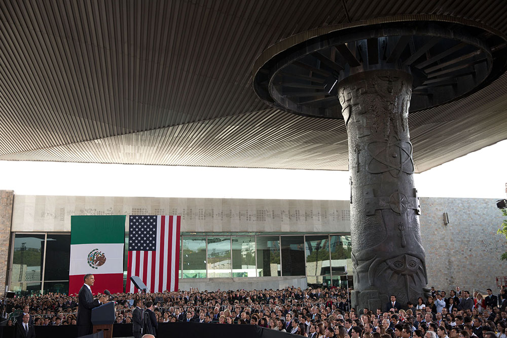 President Barack Obama delivers remarks at the Anthropology Museum in Mexico City