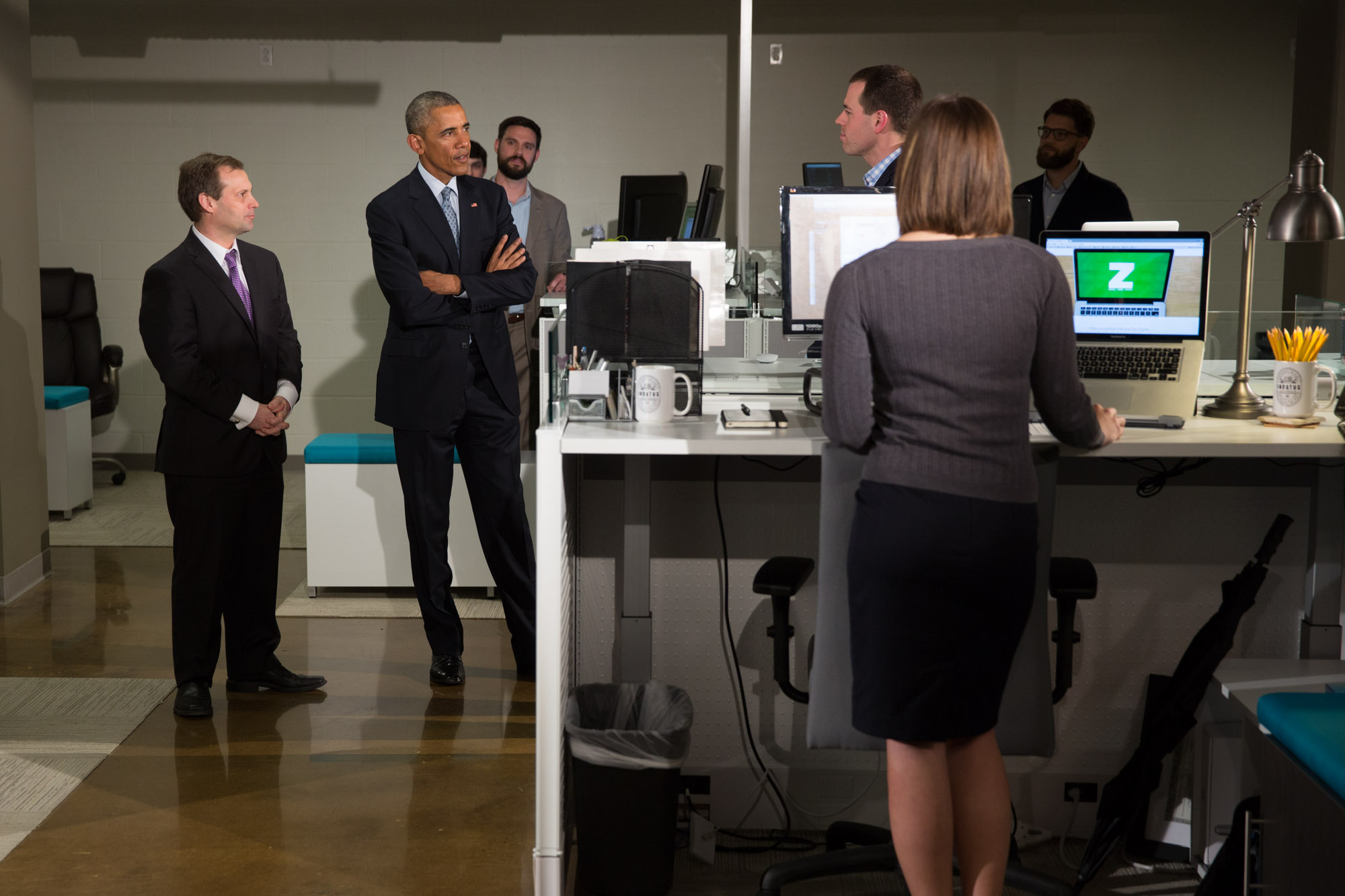 President Obama tours the Network Operation Center and Software Engineering and Network Support at Indatus Solutions in Louisville