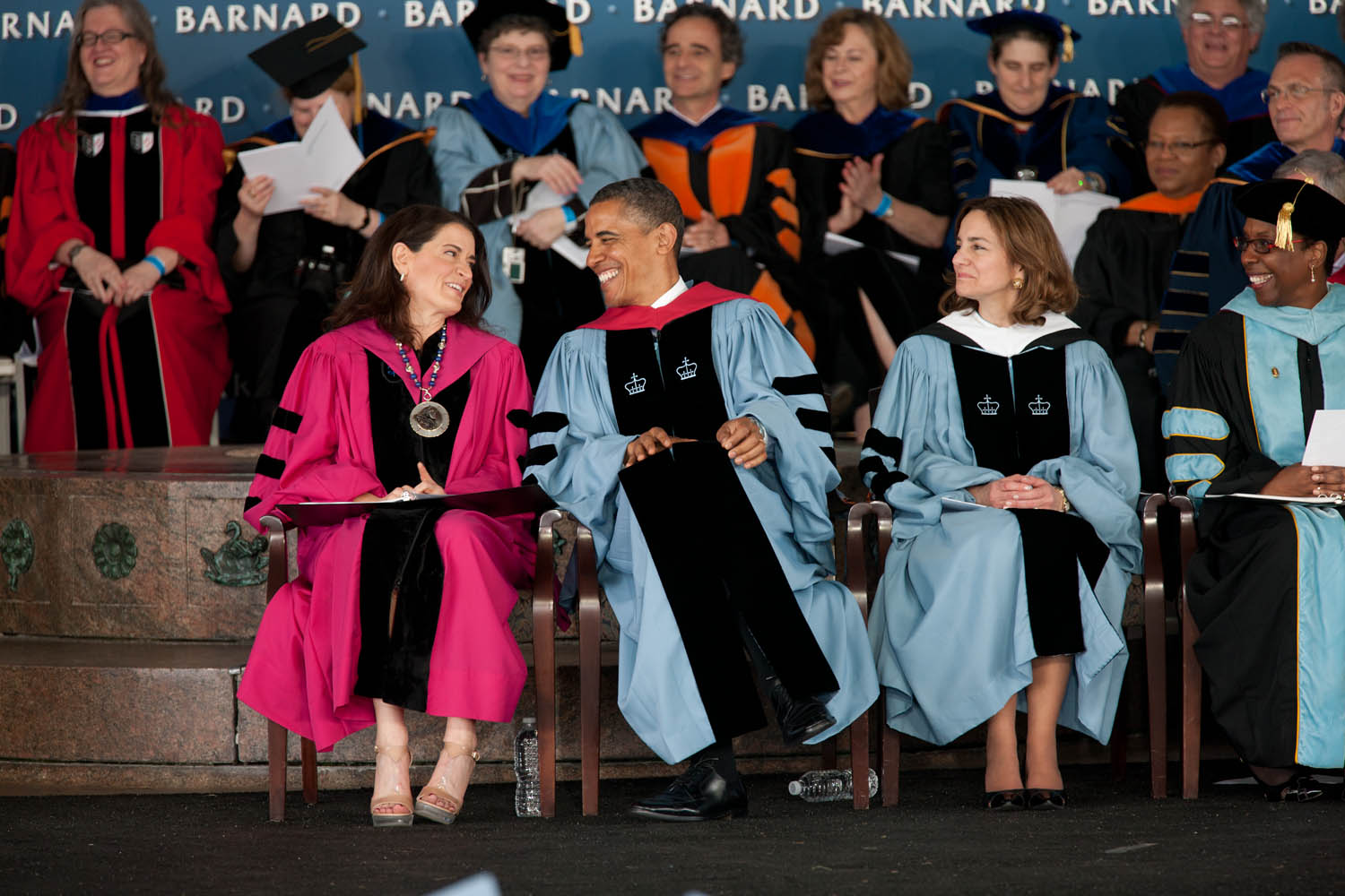President Barack Obama sits with Barnard College President Debora Spar (May 14, 2012)