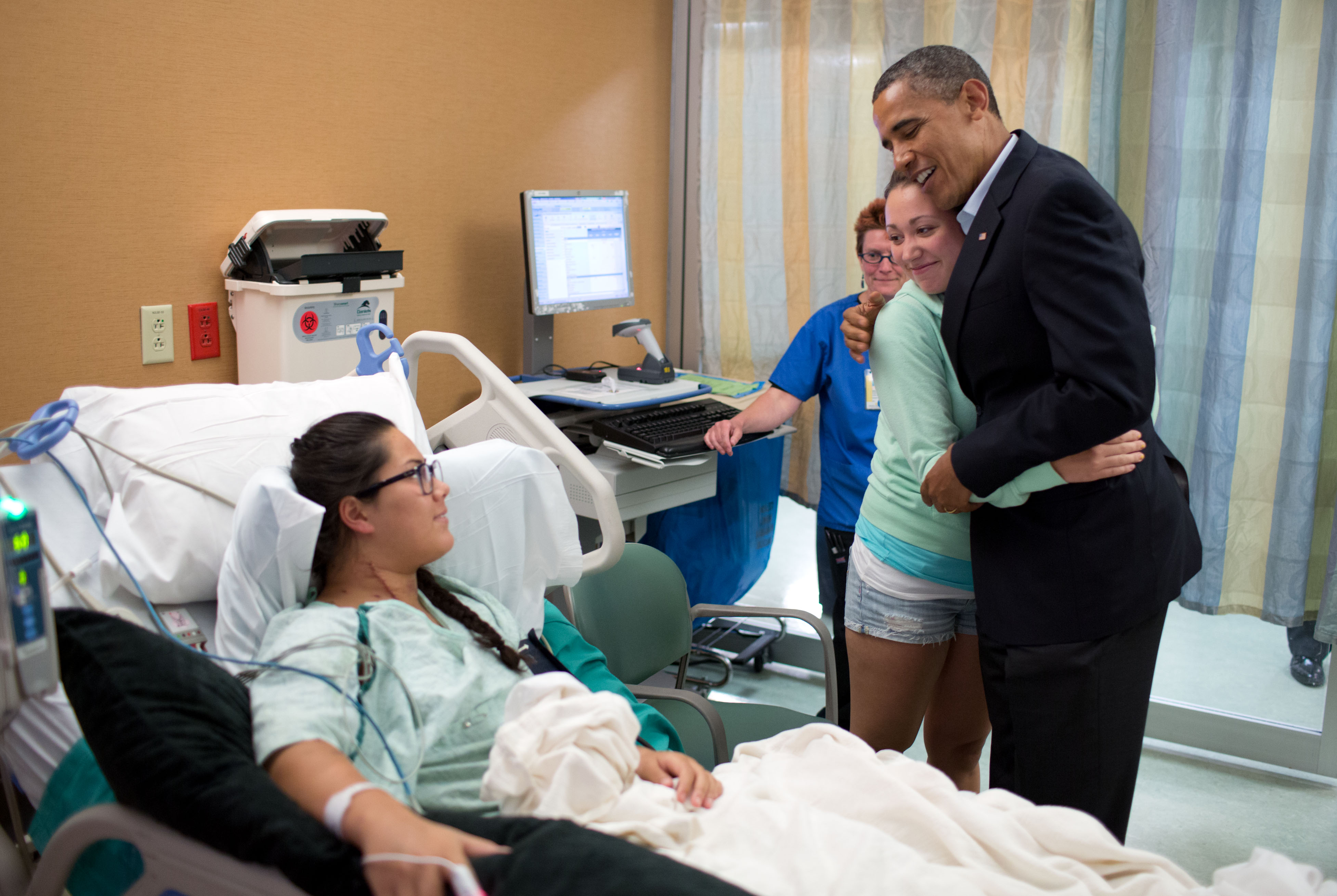 President Barack Obama hugs Stephanie Davies (July 22, 2012)
