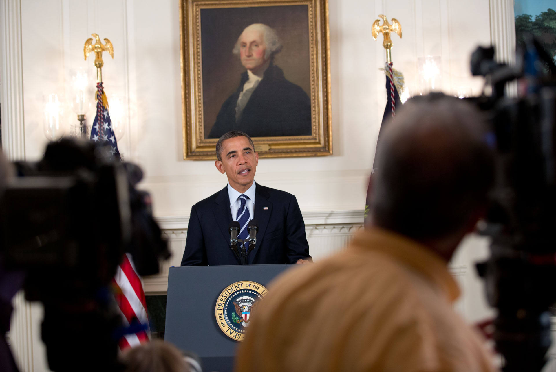 President Barack Obama delivers a statement to the press on Tropical Storm Isaac (August 28, 2012)