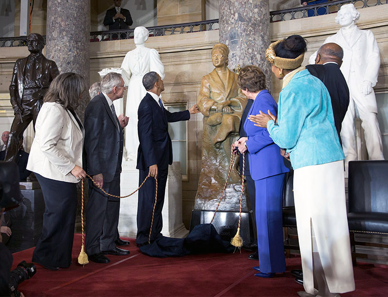 President Obama participates in the Rosa Parks statue unveiling ceremony in Statuary Hall (February 27, 2013)
