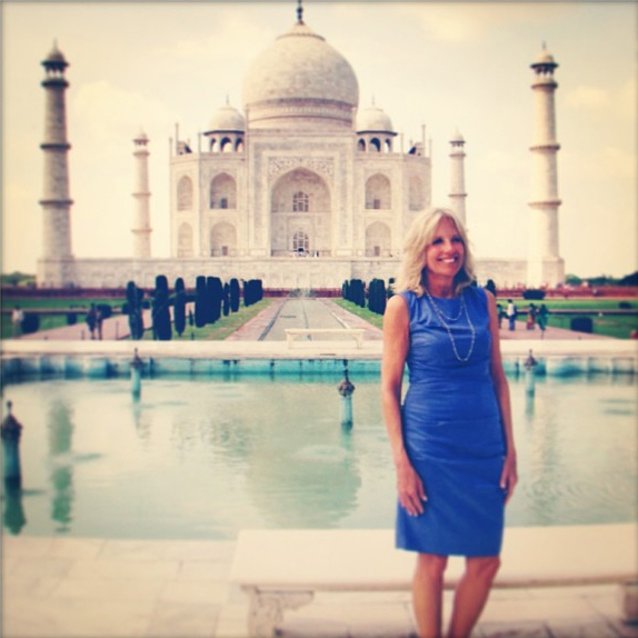 Dr. Jill Biden visits the Taj Mahal. 