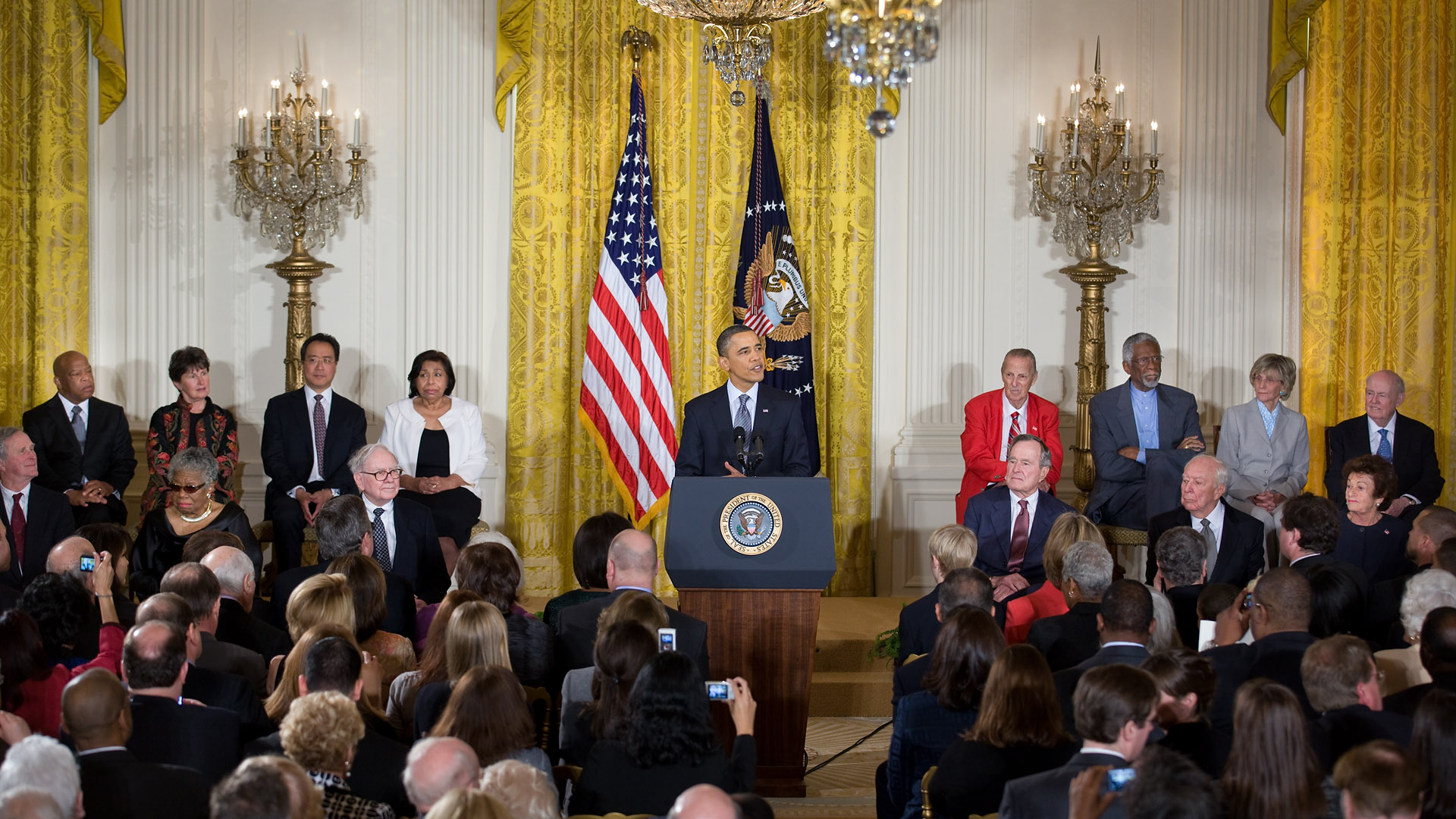 President Barack Obama addresses the audience before presenting the Medal of Freedom