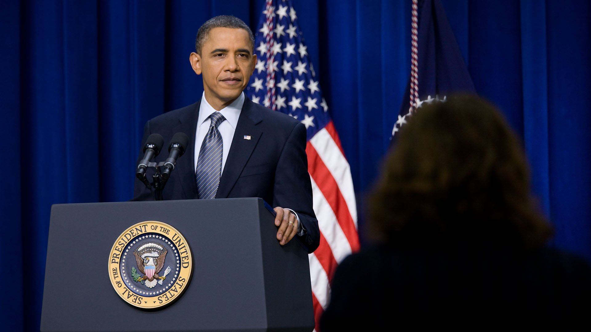 President Obama Listens to a Question During a Press Conference 