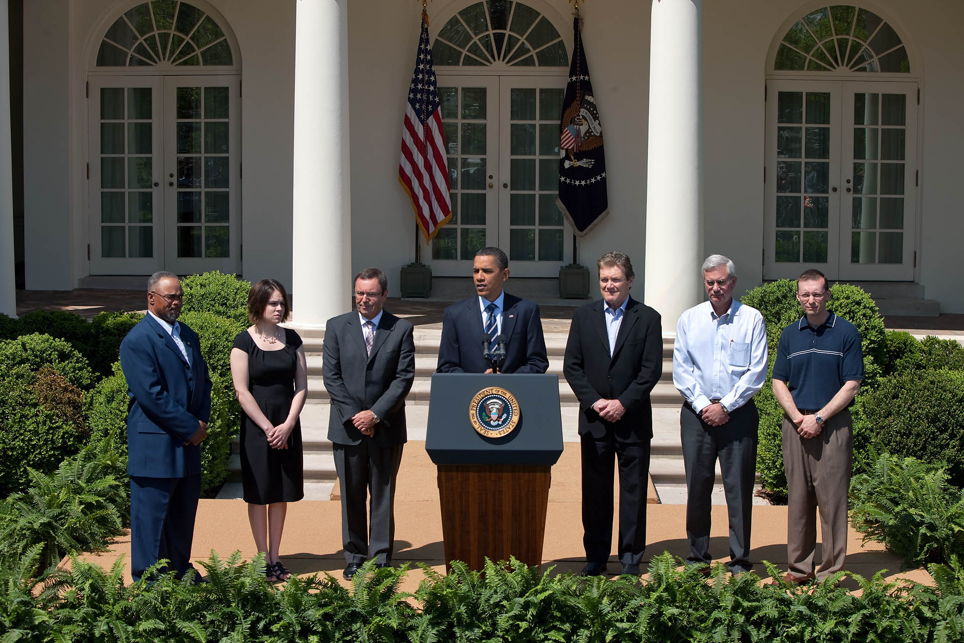 President Barack Obama comments on the first quarter 2010 GDP numbers in the Rose Garden