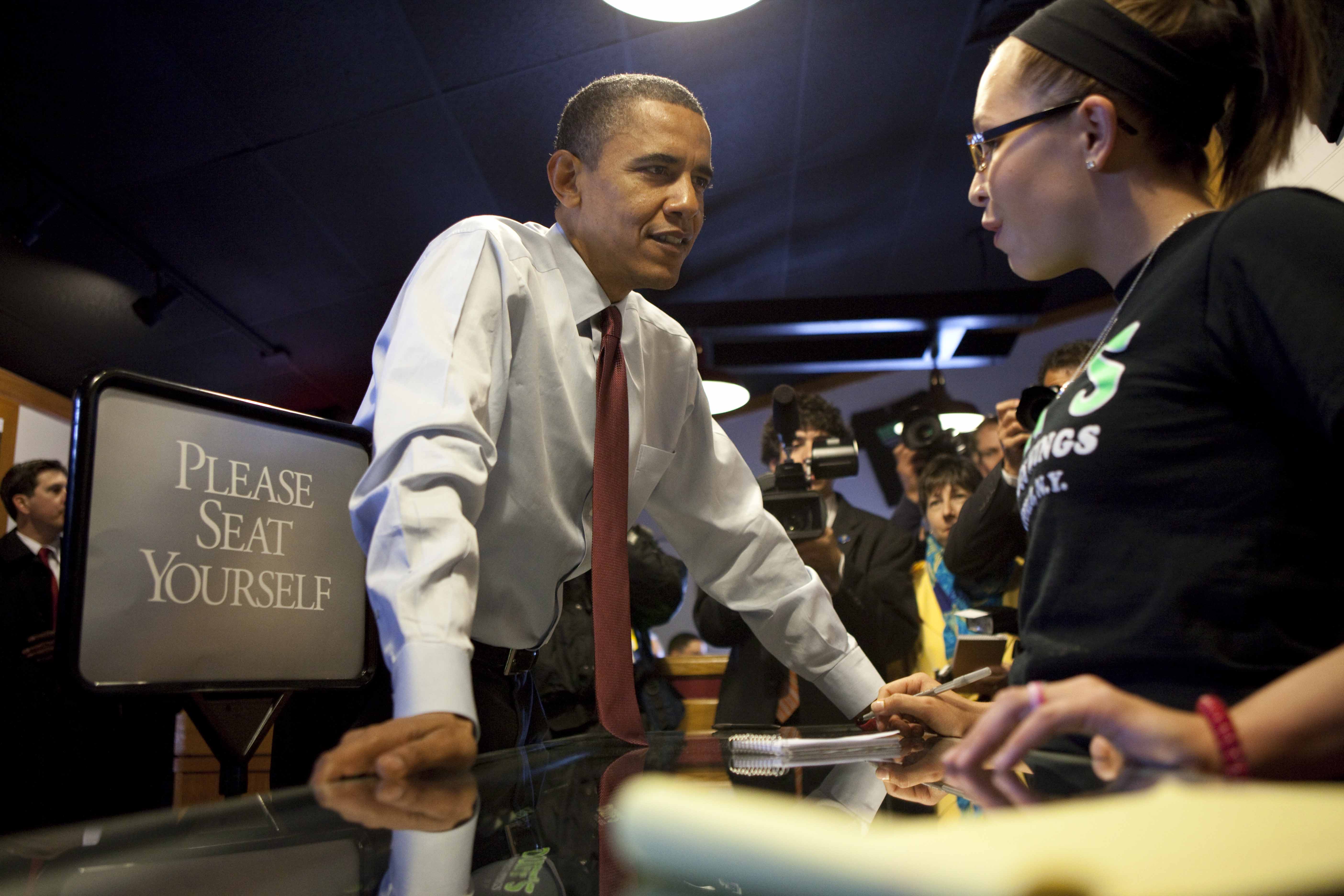 President Barack Obama places his order for wings 