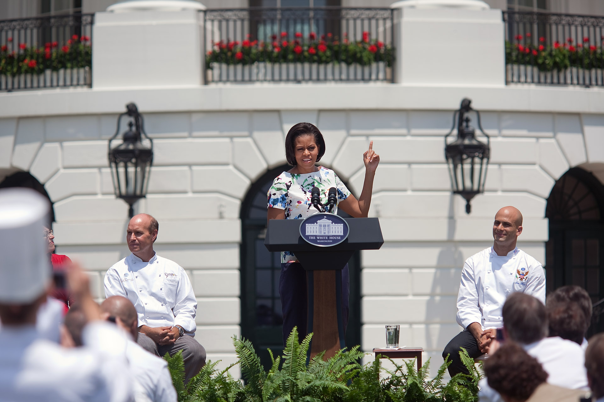 First Lady Michelle Obama, with chefs Todd Grey from Equinox and Sam Kass