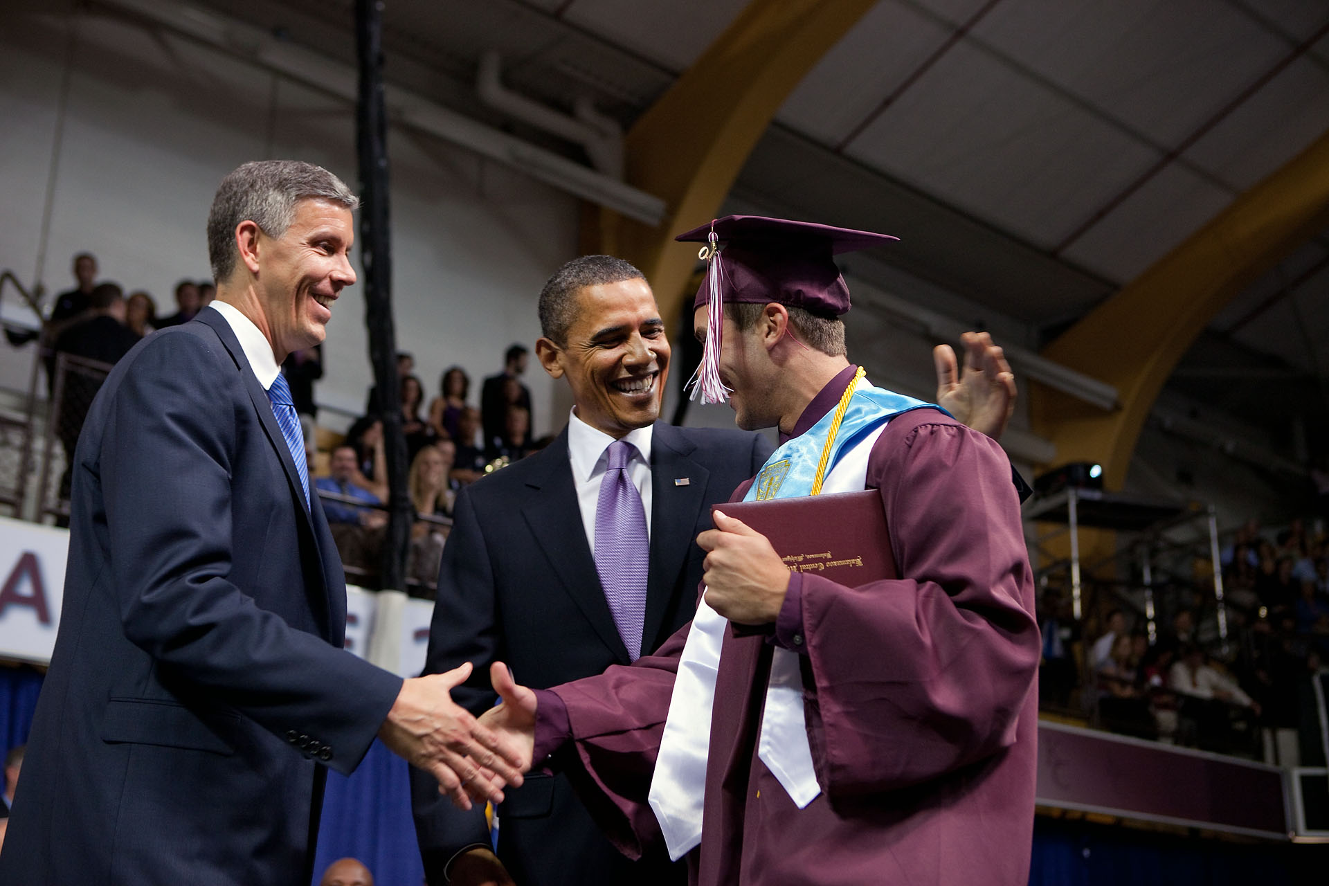 President Obama, Secretary Duncan and student at Kalamazoo Central 