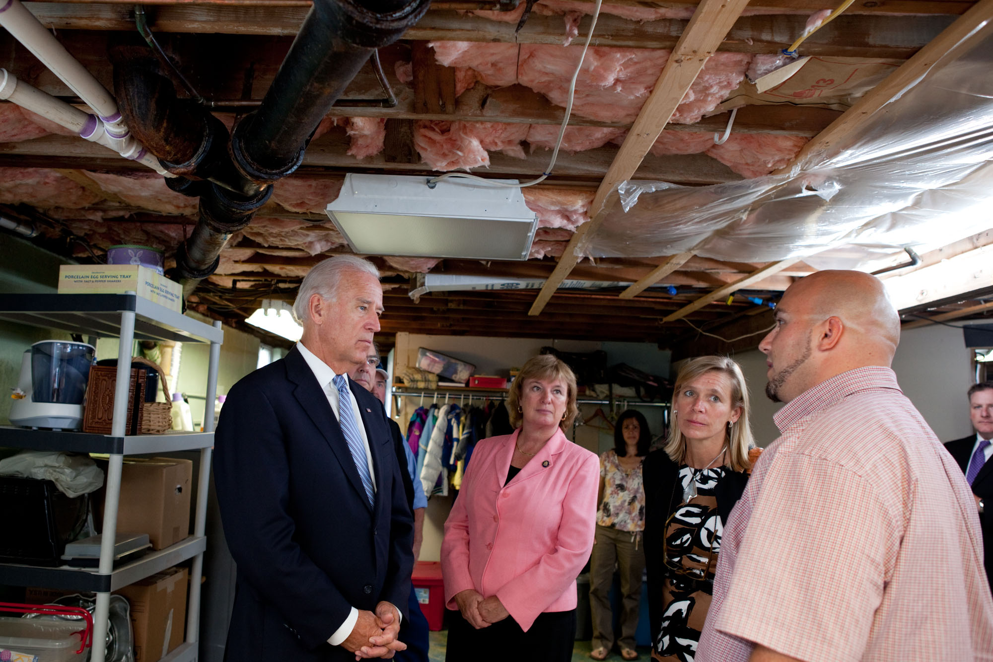 Vice President Joe Biden tours Lynn Dumont's basement