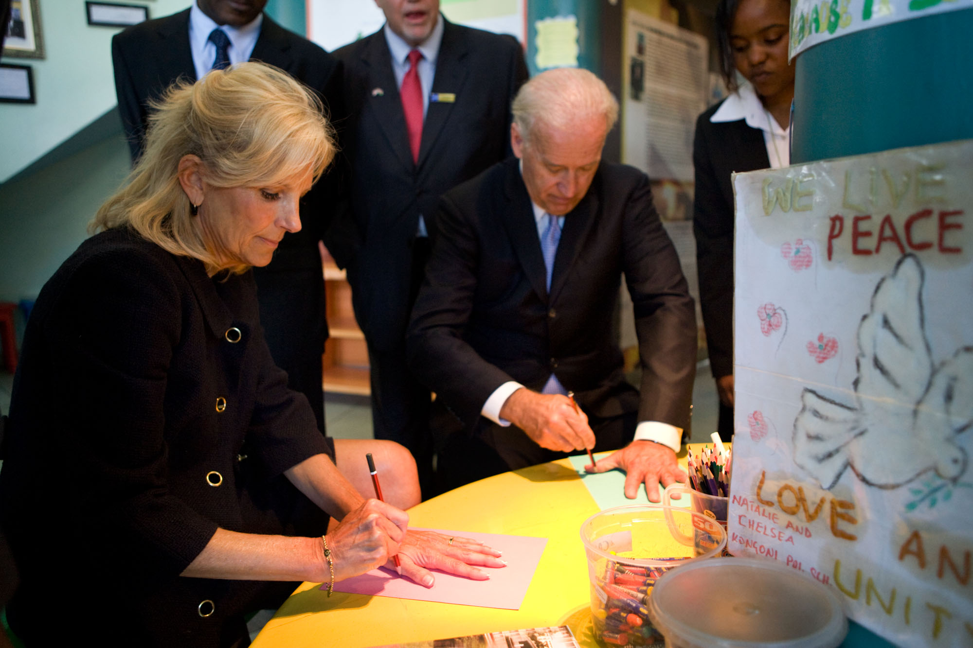 Vice President Joe Biden and Dr. Jill Biden Trace Their Hands During a Visit to the August 7 Memorial Park