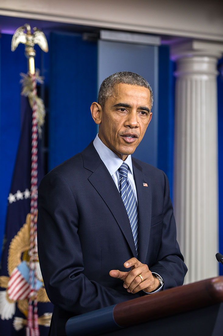 President Barack Obama delivers a statement to the press regarding the Ferguson, Missouri grand jury decision, in the James S. Brady Press Briefing Room of the White House, Nov. 24, 2014.