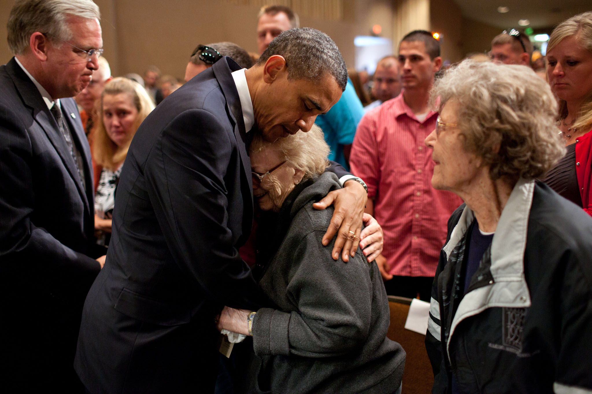 President Barack Obama Hugs a Woman in Joplin, Missouri