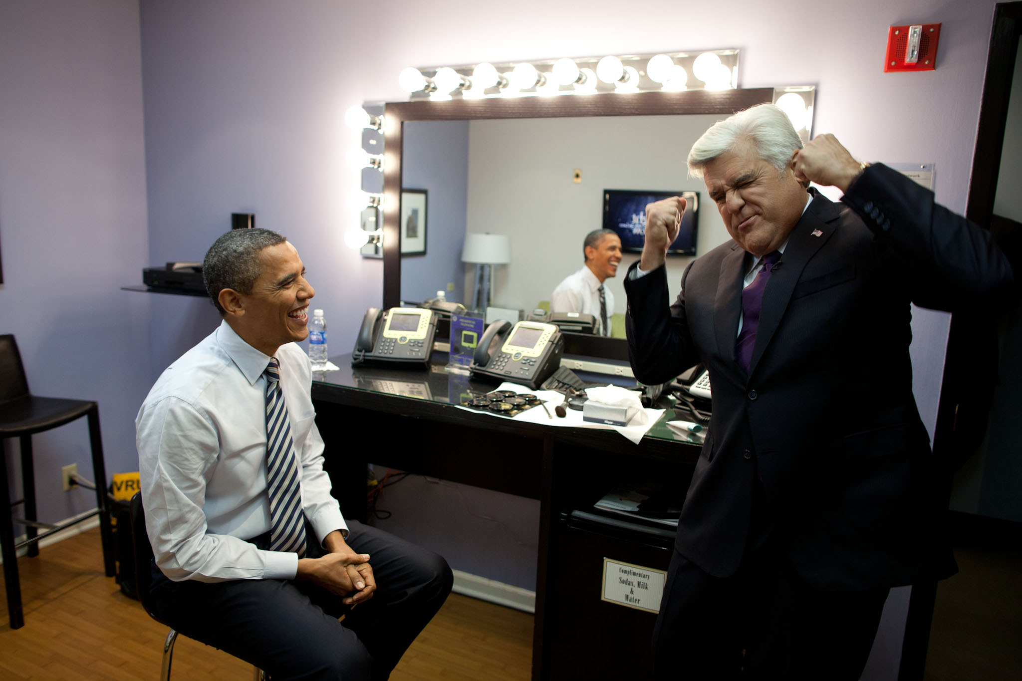 President Obama and Jay Leno Joke Backstage 