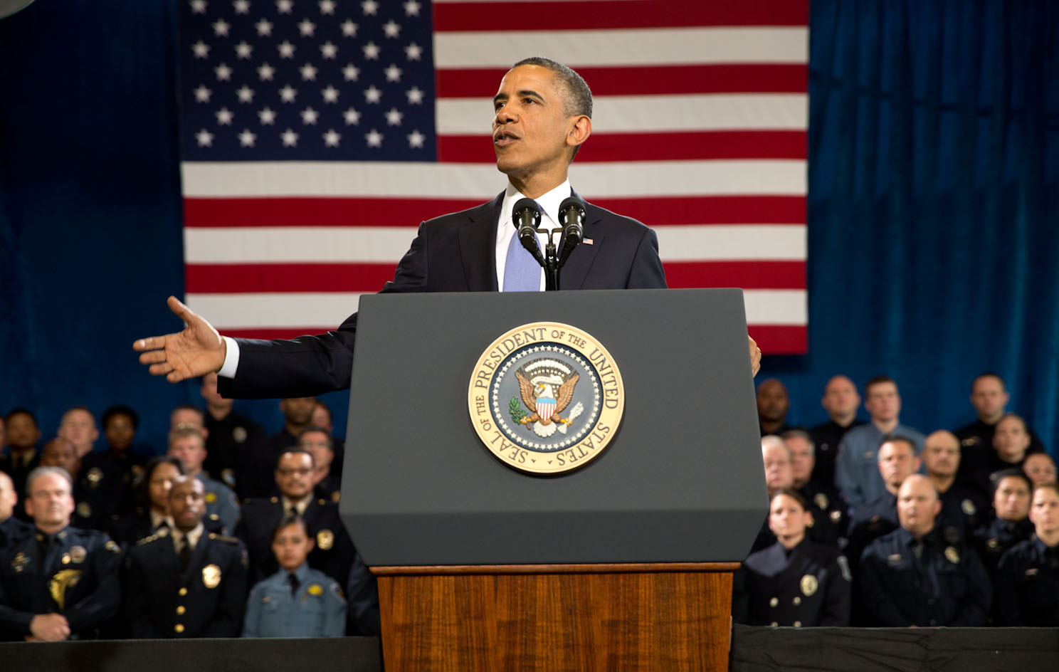 President Barack Obama delivers remarks at the Denver Police Academy