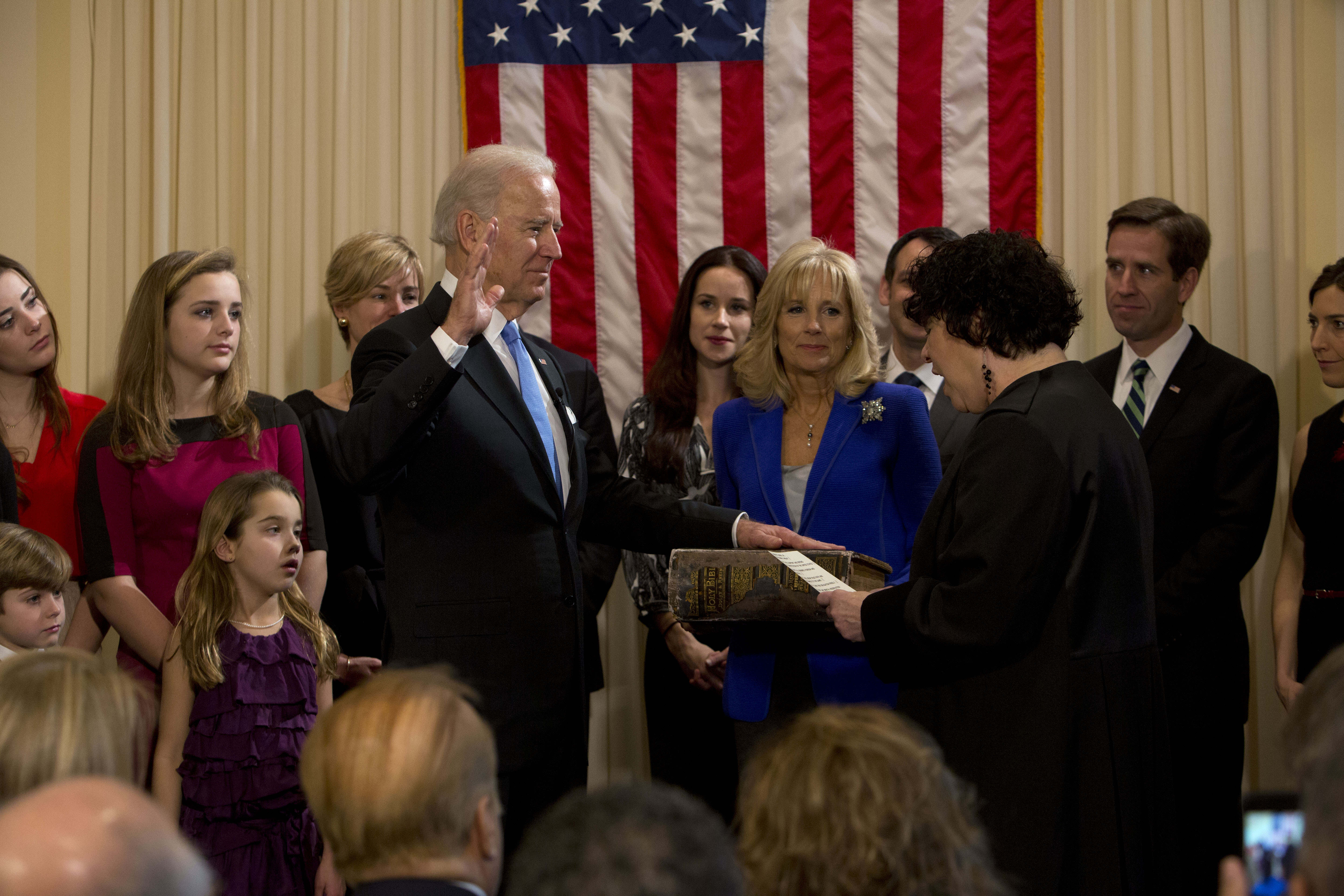 Supreme Court Justice Sonya Sotomayor administers the oath of office to Vice President Joe Biden