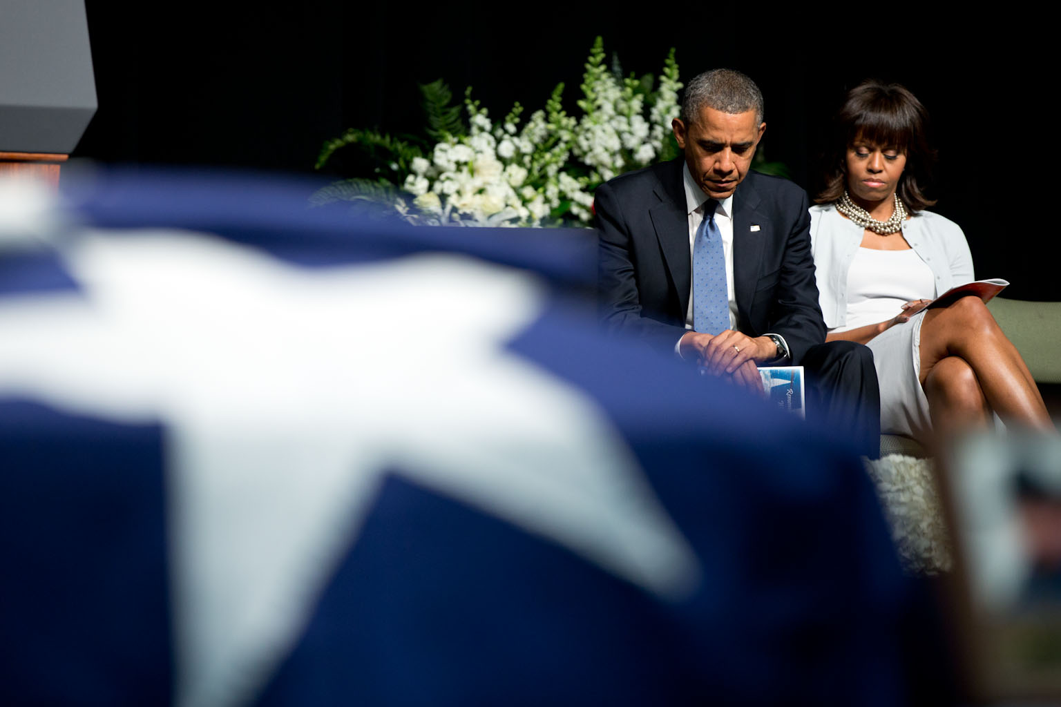 President Barack Obama and First Lady Michelle Obama attend a memorial service at Baylor University