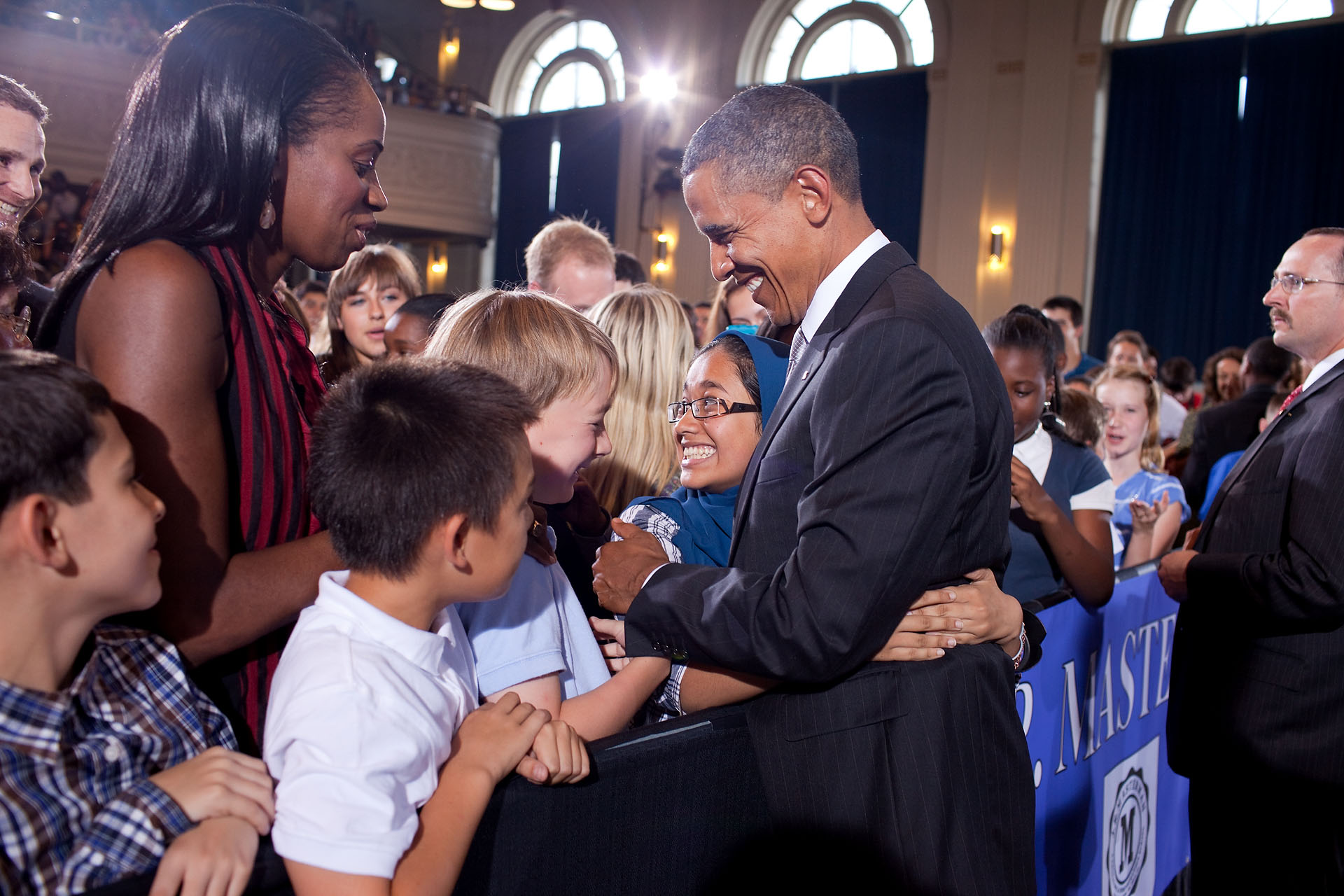 A Student Hugs President Barack Obama as He Greets Students Following his Second Annual Back-to-School Speech 