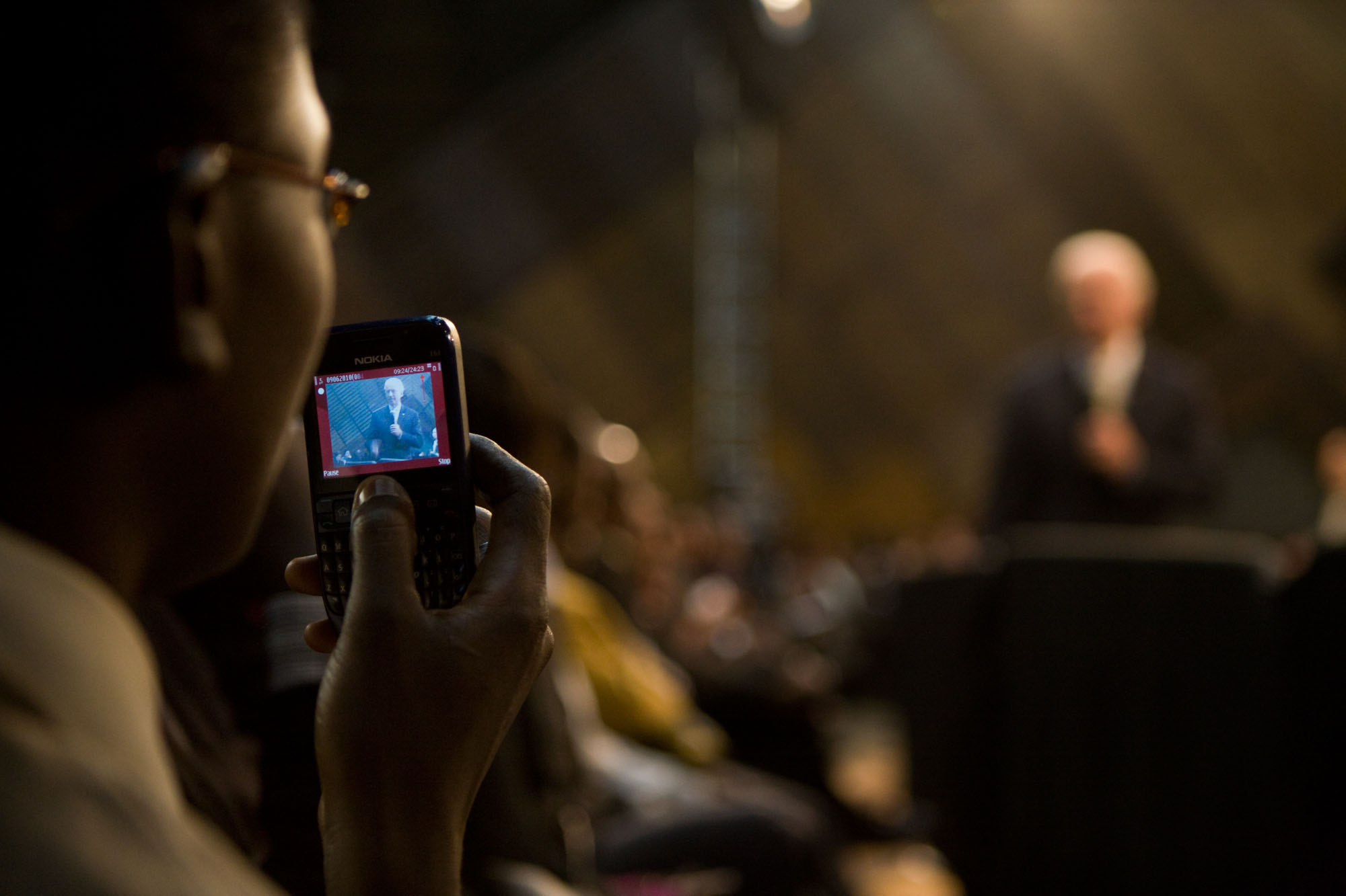Vice President Joe Biden Speaks to Students in Kenya, Viewed Through a Phone