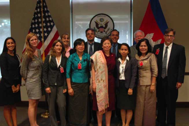 Valerie Jarrett, Samantha Power, Ambassador William E. Todd, USAID/Cambodia Mission Director Flynn Fuller, and NGO participants