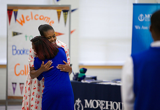 First Lady Michelle Obama greets a student at Booker T. Washington High School in Atlanta