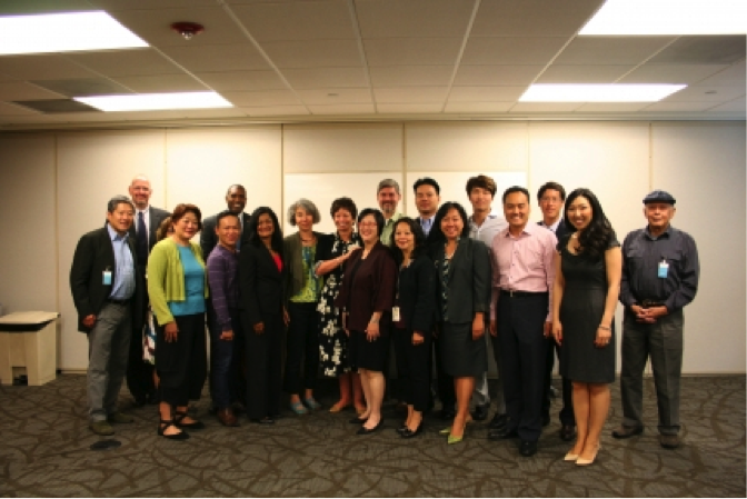 Valerie Jarrett, Senior Advisor to President Obama, meets with AAPI community leaders at the International Community Health Services Clinic in Seattle, WA, Sept. 4, 2013. 